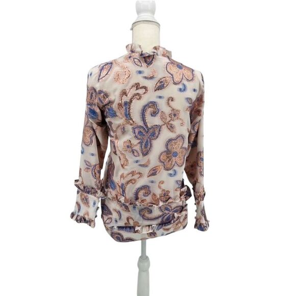 NWT Alexis Blouse Top Crop Blue Gold Cream Size M - Picture 6 of 11